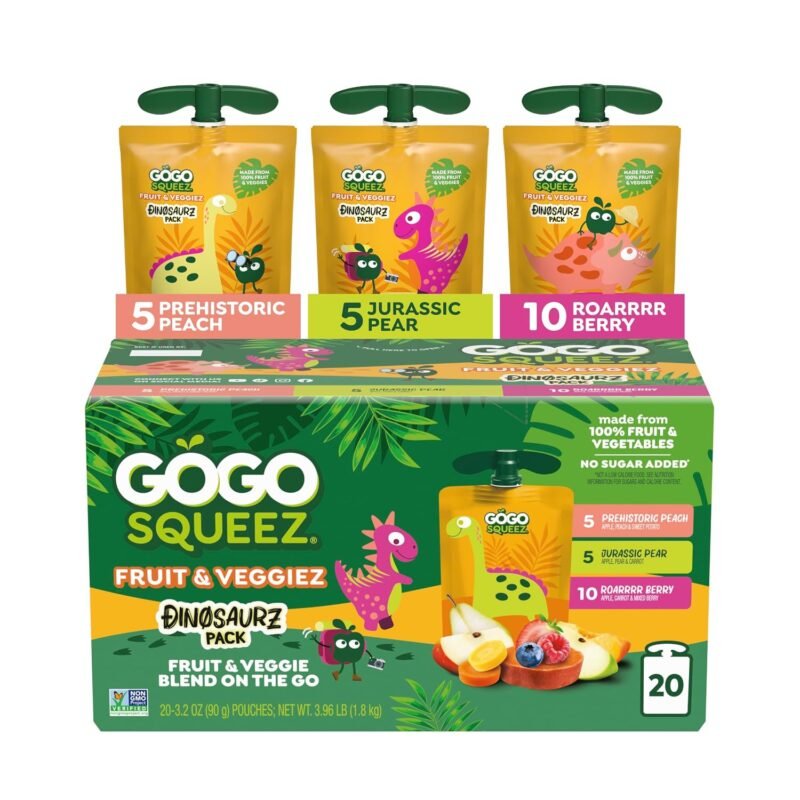 No Sugar Added Jurassic Fruit & veggieZ Applesauce, 20 Count