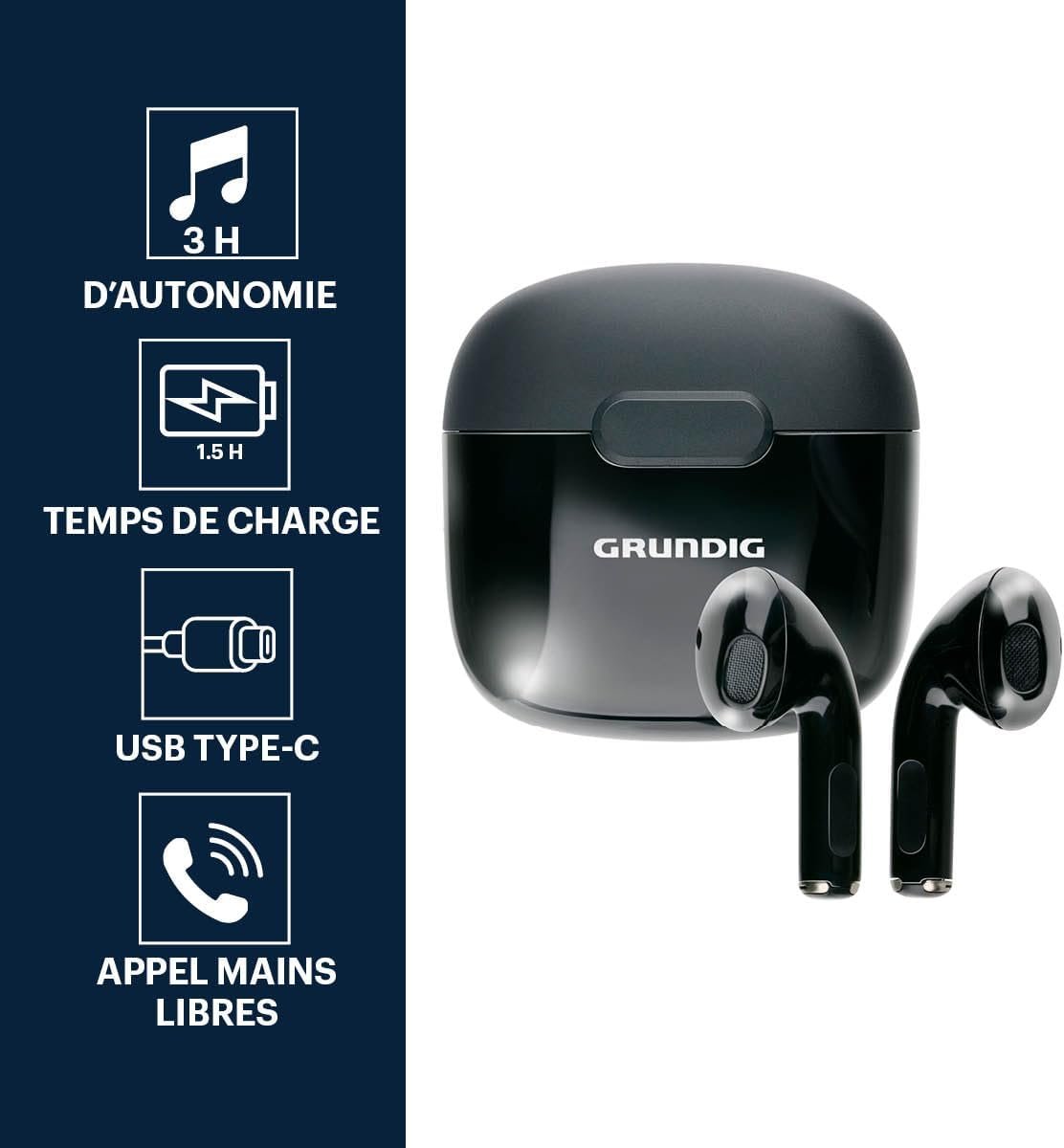 GRUNDIG 200mAh Wireless In-Ear Bluetooth Earbuds, 3 Hours Playtime, Hands-Free Calling with Charging Case - Image 2