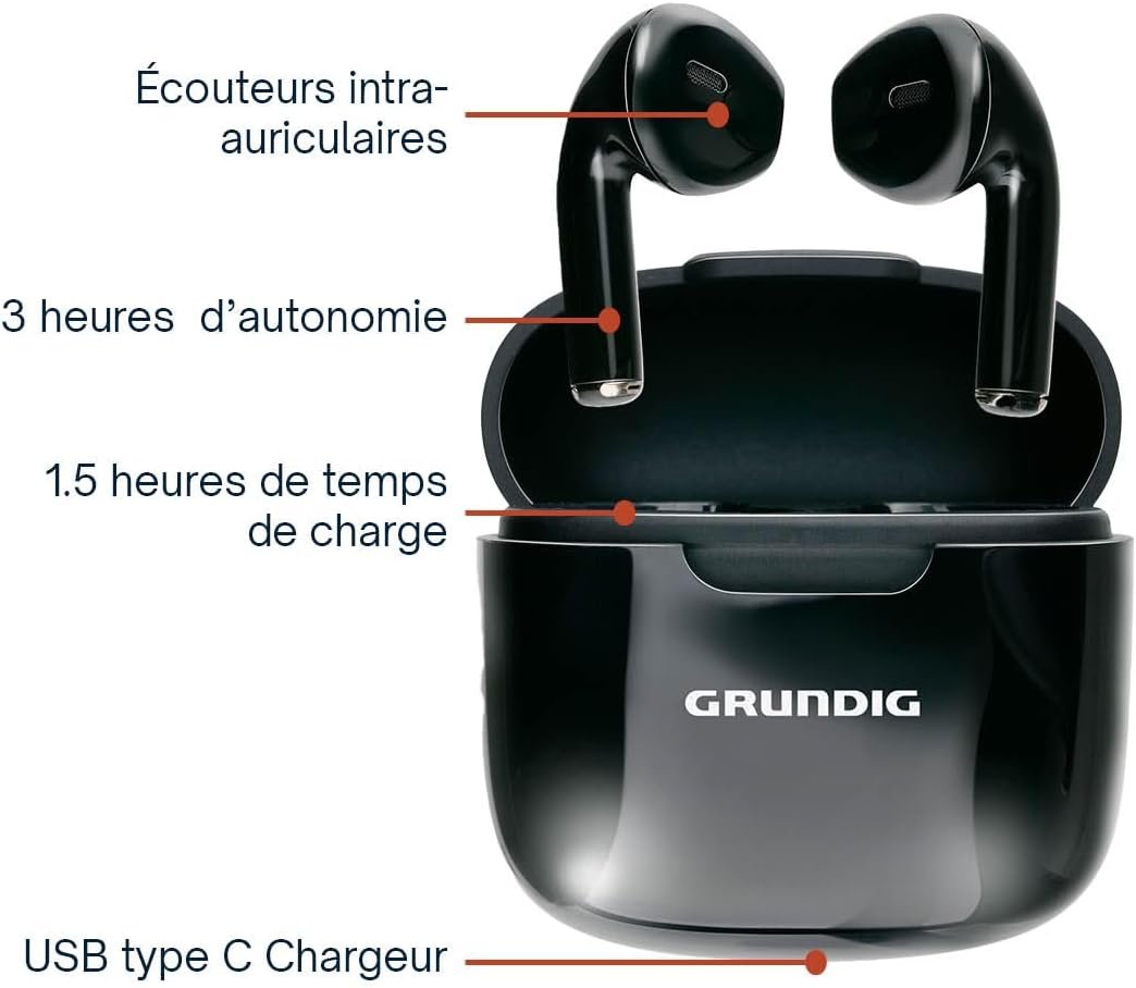 GRUNDIG 200mAh Wireless In-Ear Bluetooth Earbuds, 3 Hours Playtime, Hands-Free Calling with Charging Case - Image 3