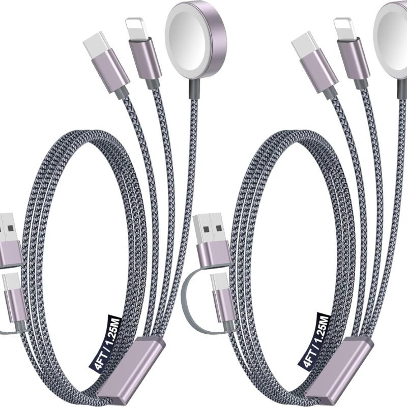 2Pack Travel Essentials for Apple Watch Charger,3-in-2 Multi Charging Cable